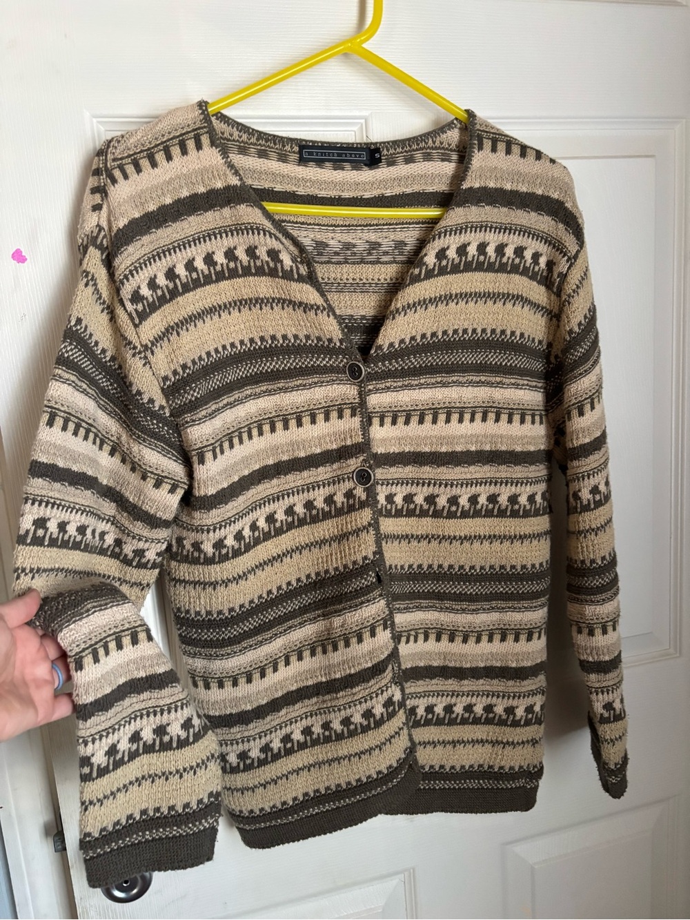 A Knitch Above Striped V-Neck Button Cardigan - Beige & Brown